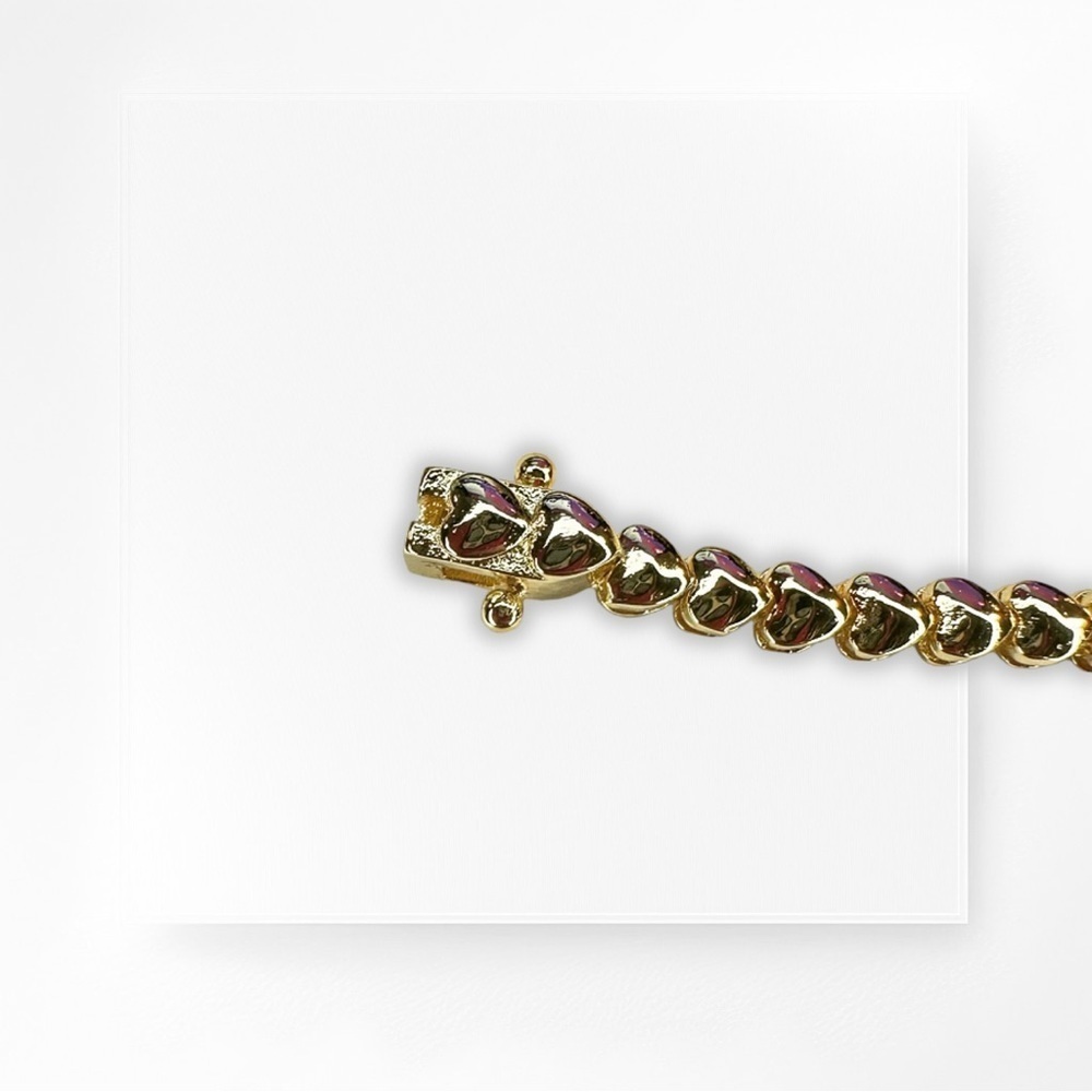 NEW Gold-Plated Heart Shaped Tennis Bracelet w/ Single CZ Heart - 19cm Long - Picture 4 of 16